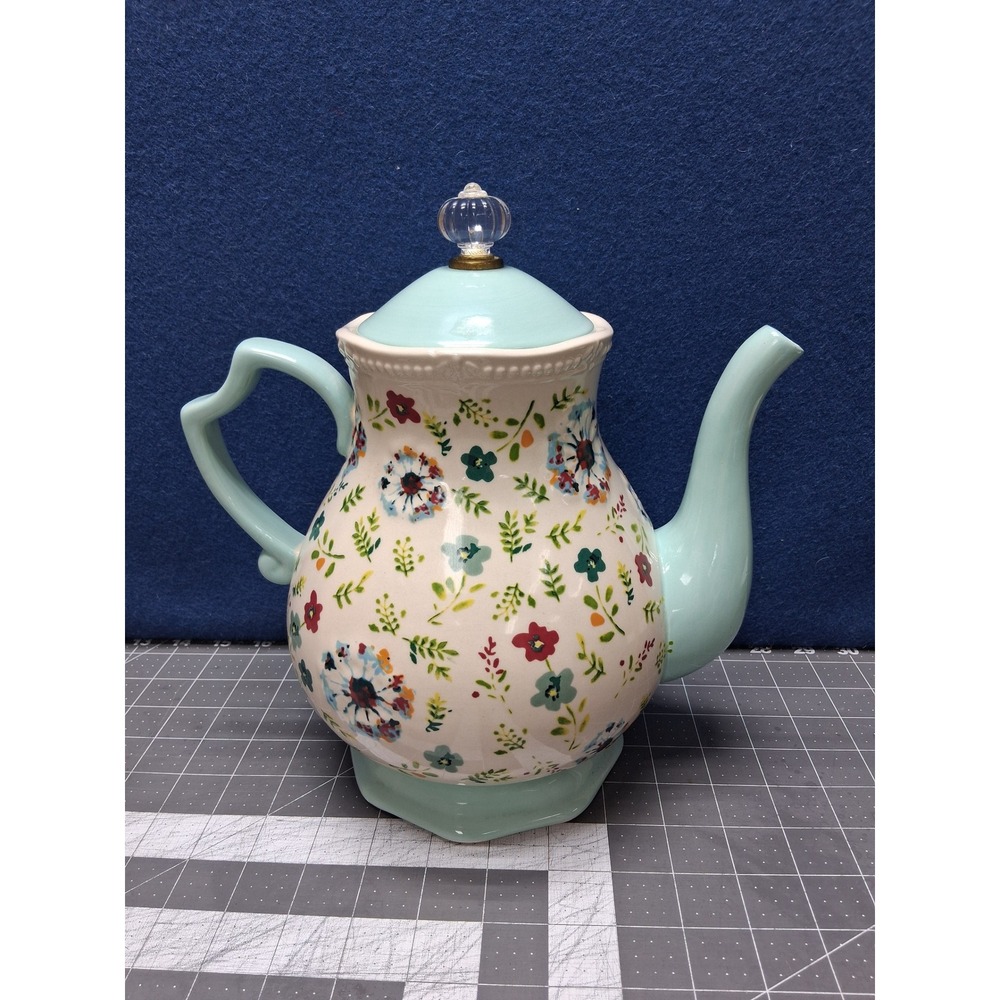 The Pioneer Woman Teapot Teal Floral Stoneware 2.7 Quart Kari